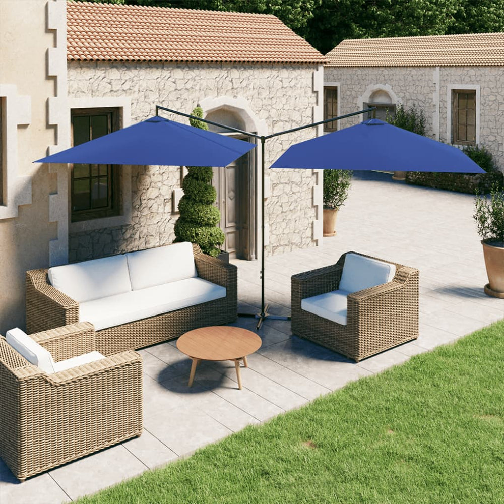 Parasol dubbel met stalen paal 600x300 cm azuurblauw