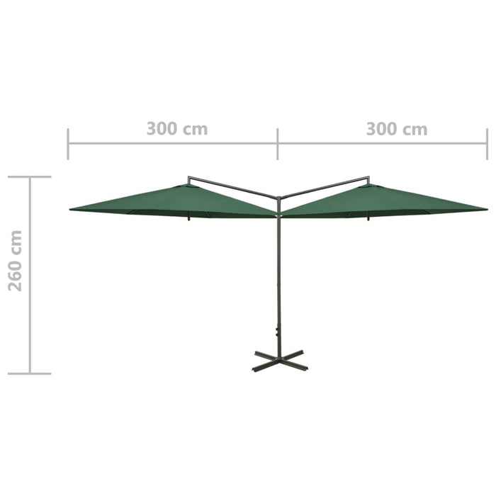 Parasol dubbel met stalen paal 600 cm groen