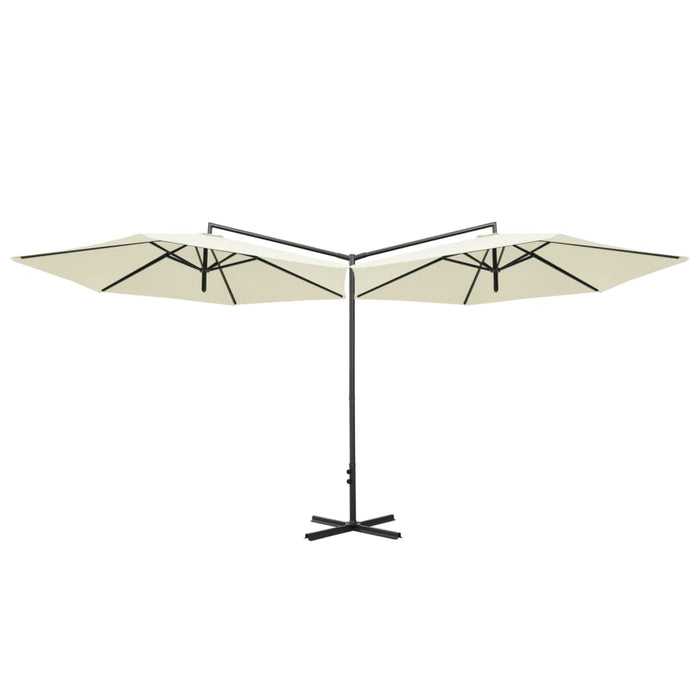 Parasol dubbel met stalen paal 600 cm zandkleurig