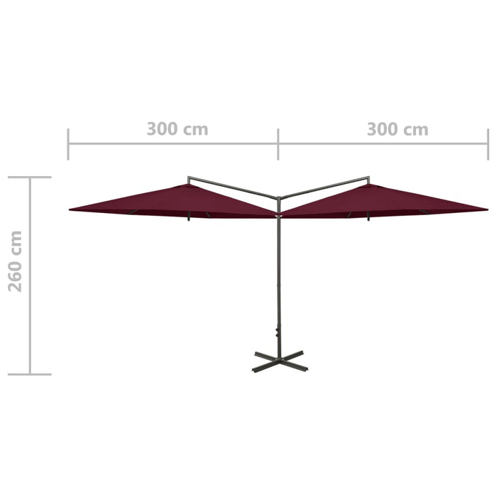 Parasol dubbel met stalen paal 600 cm bordeauxrood