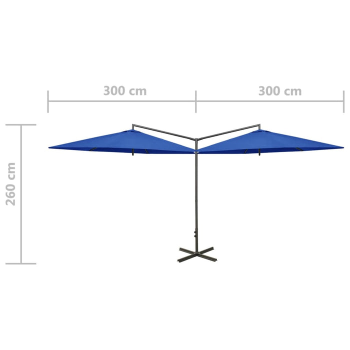 Parasol dubbel met stalen paal 600 cm azuurblauw