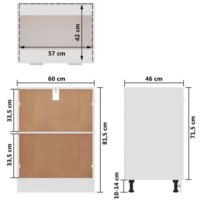 Onderkast 60x46x81,5 cm bewerkt hout wit