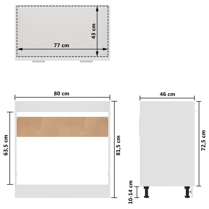 Wastafelonderkast 80x46x81,5 cm bewerkt hout wit