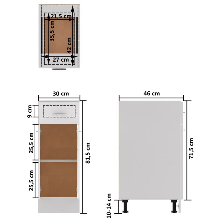 Onderkast met lade 30x46x81,5 cm bewerkt hout hoogglans wit