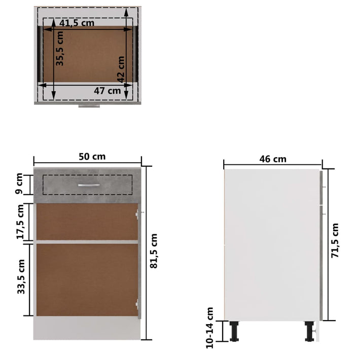 Onderkast met lade 50x46x81,5 cm bewerkt hout betongrijs