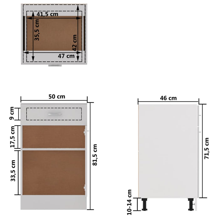 Onderkast met lade 50x46x81,5 cm bewerkt hout hoogglans wit