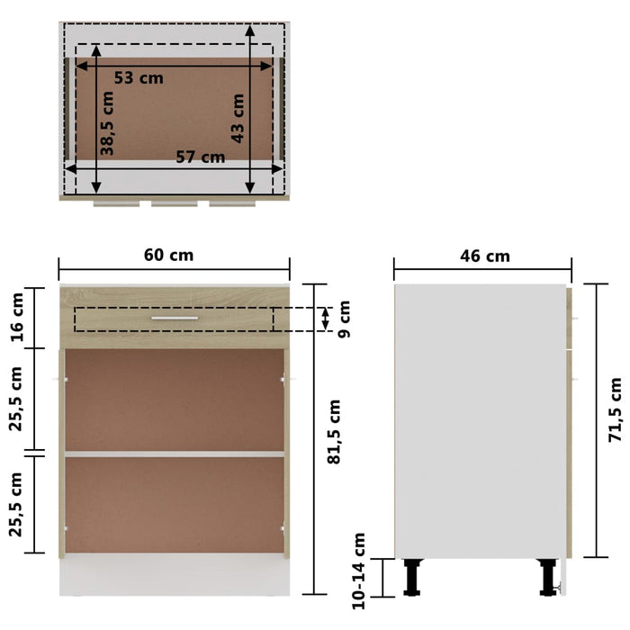 Onderkast met lade 60x46x81,5 cm spaanplaat sonoma eikenkleurig