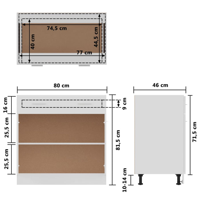 Onderkast met lade 80x46x81,5 cm bewerkt hout hoogglans wit