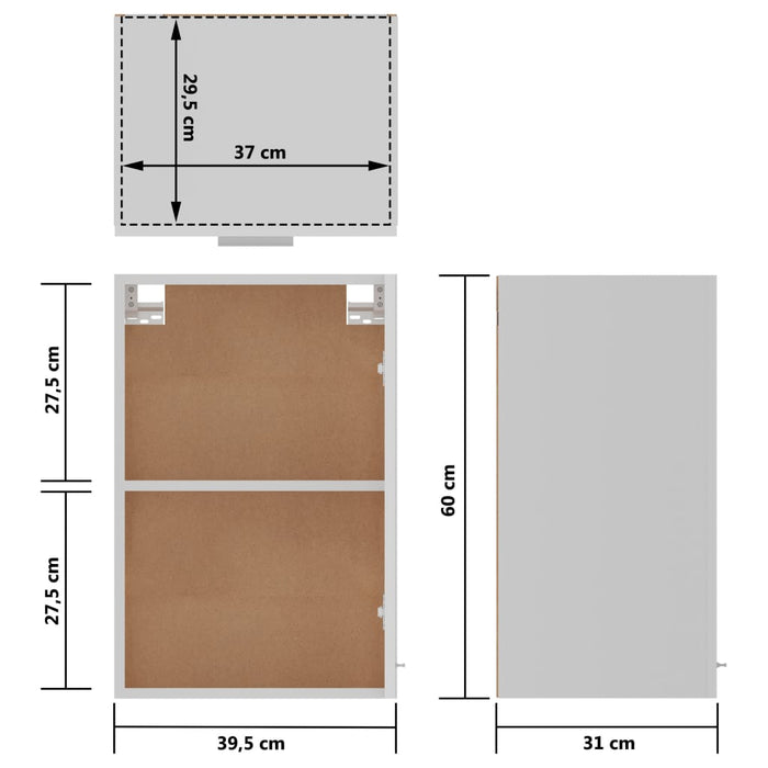 Hangkast 39,5x31x60 cm bewerkt hout hoogglans wit