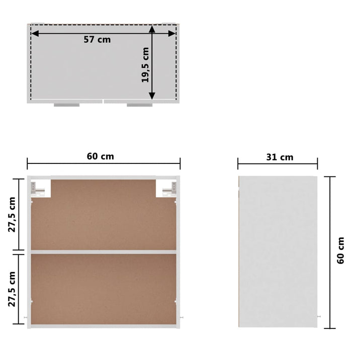 Hangkast 60x31x60 cm bewerkt hout hoogglans wit