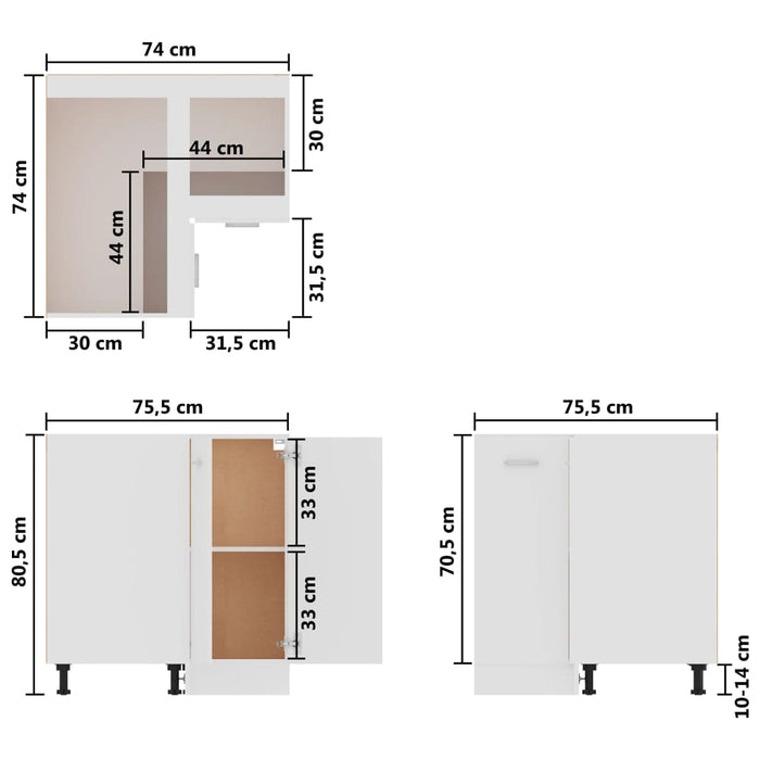 Hoekonderkast 75,5x75,5x80,5 cm bewerkt hout wit