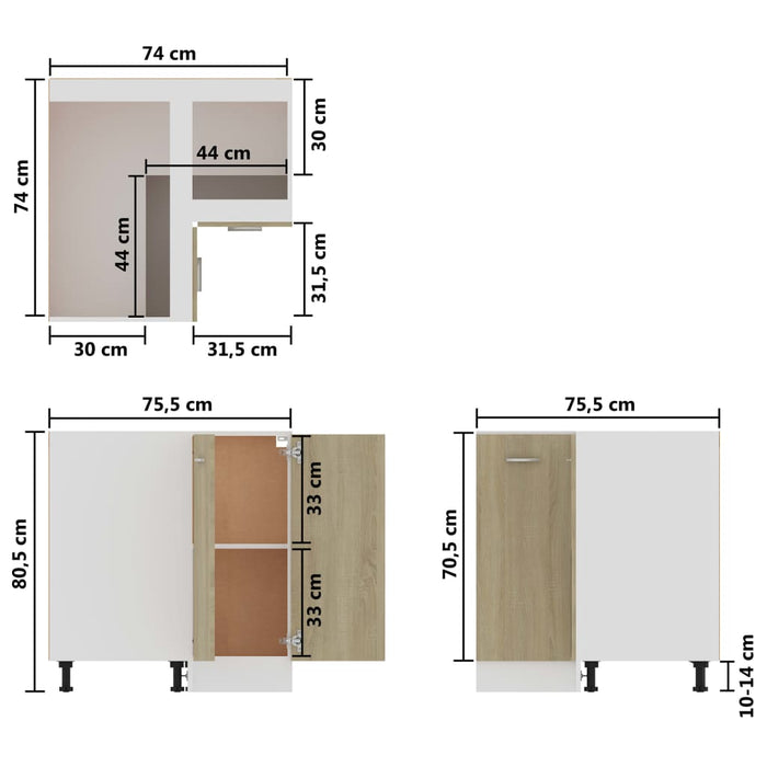 Hoekonderkast 75,5x75,5x80,5 cm spaanplaat sonoma eikenkleurig