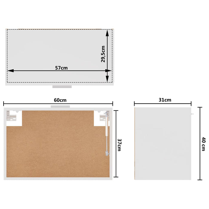 Hangkast 60x31x40 cm bewerkt hout wit