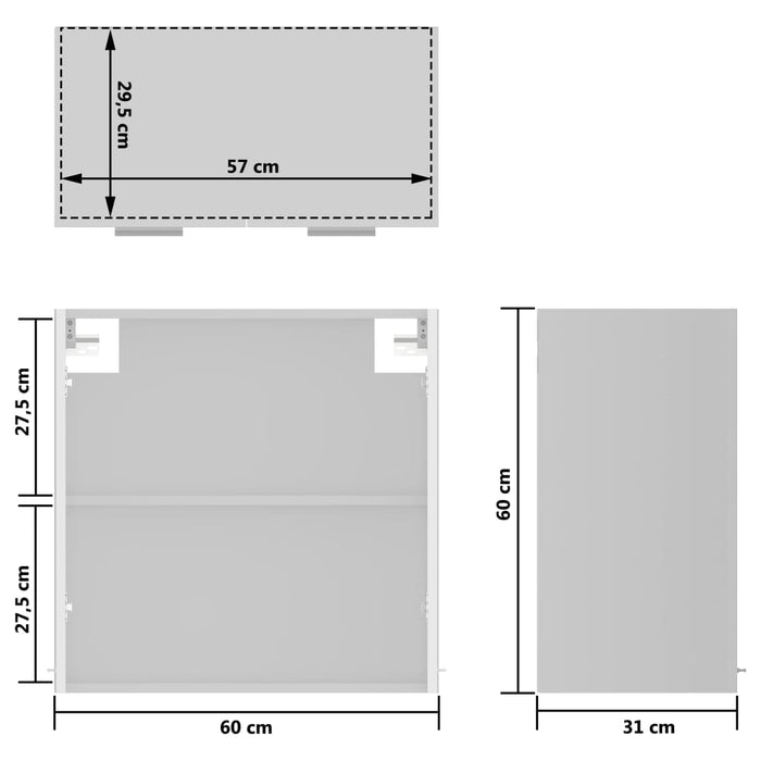 Hangkast 60x31x60 cm spaanplaat hoogglans wit