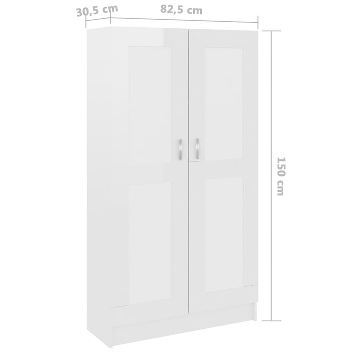 Boekenkast 82,5x30,5x150 cm bewerkt hout hoogglans wit