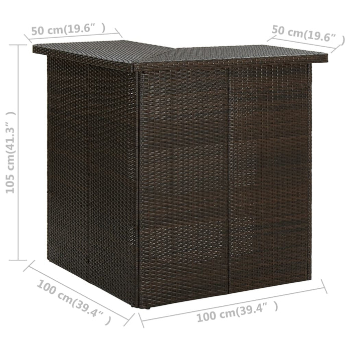 Hoekbartafel 100x50x105 cm poly rattan bruin