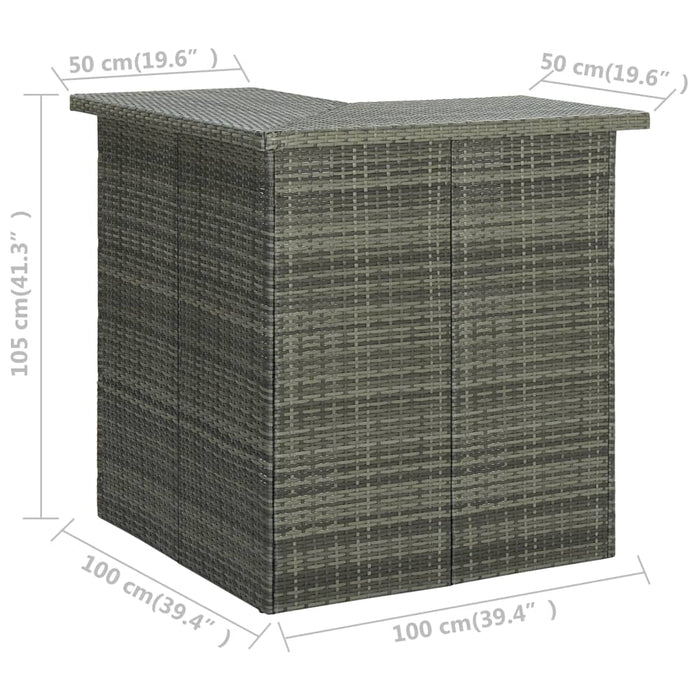 Hoekbartafel 100x50x105 cm poly rattan grijs