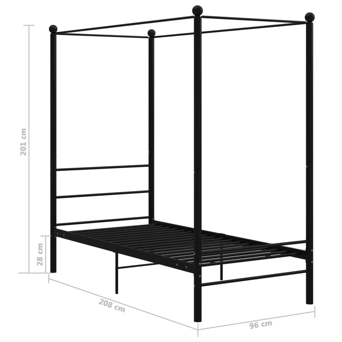 Hemelbedframe metaal zwart 90x200 cm