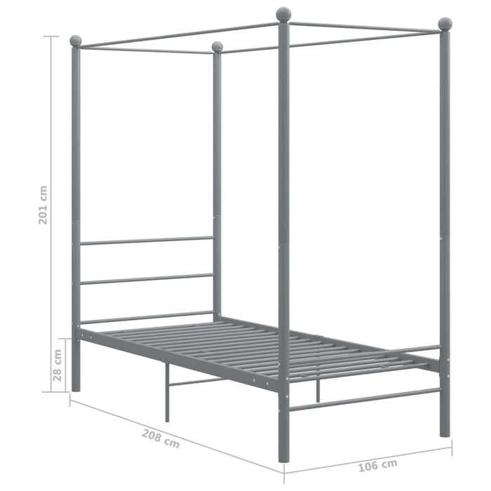 Hemelbedframe metaal grijs 100x200 cm