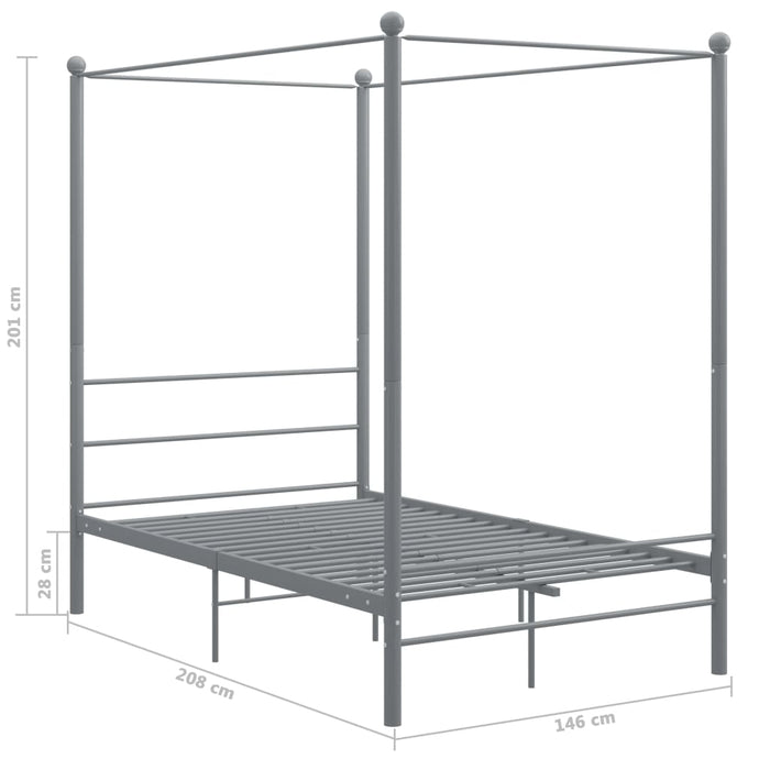 Hemelbedframe metaal grijs 140x200 cm