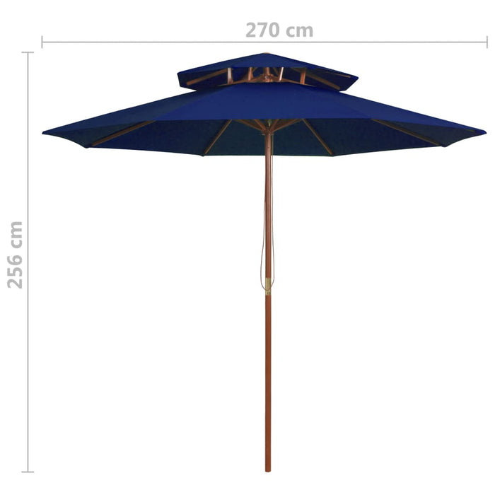 Parasol dubbeldekker met houten paal 270 cm blauw