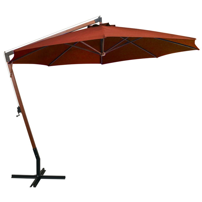 Zweefparasol met paal 3,5x2,9 m massief vurenhout terracotta