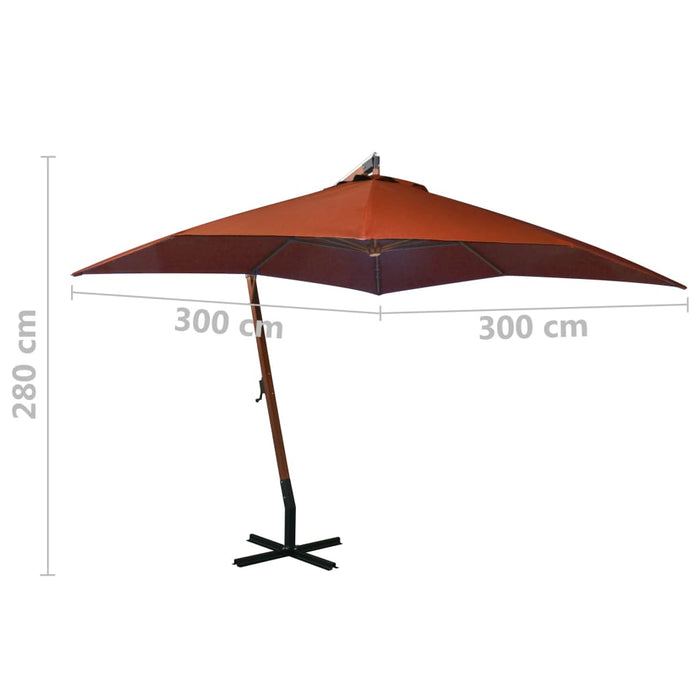 Zweefparasol met paal 3x3 m massief vurenhout terracotta