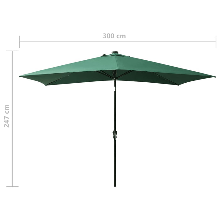 Parasol met LED's en stalen paal 2x3 m groen