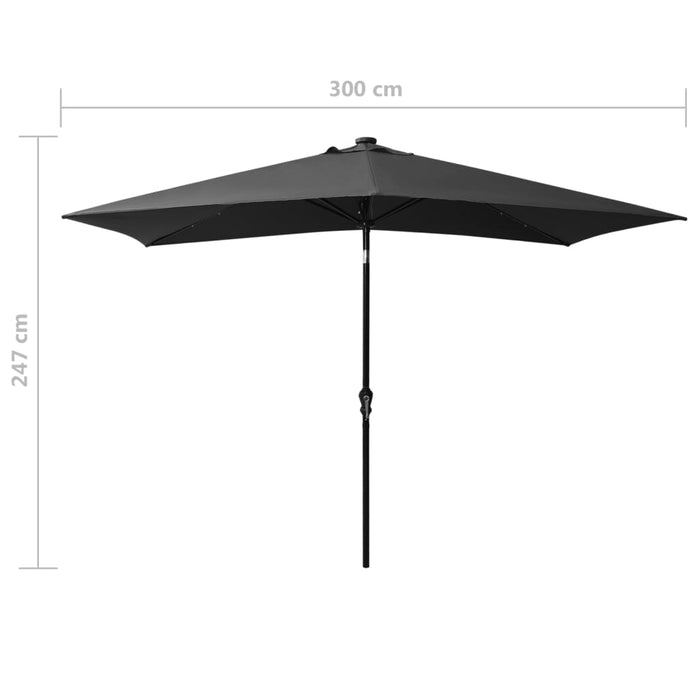 Parasol met LED's en stalen paal 2x3 m antracietkleurig