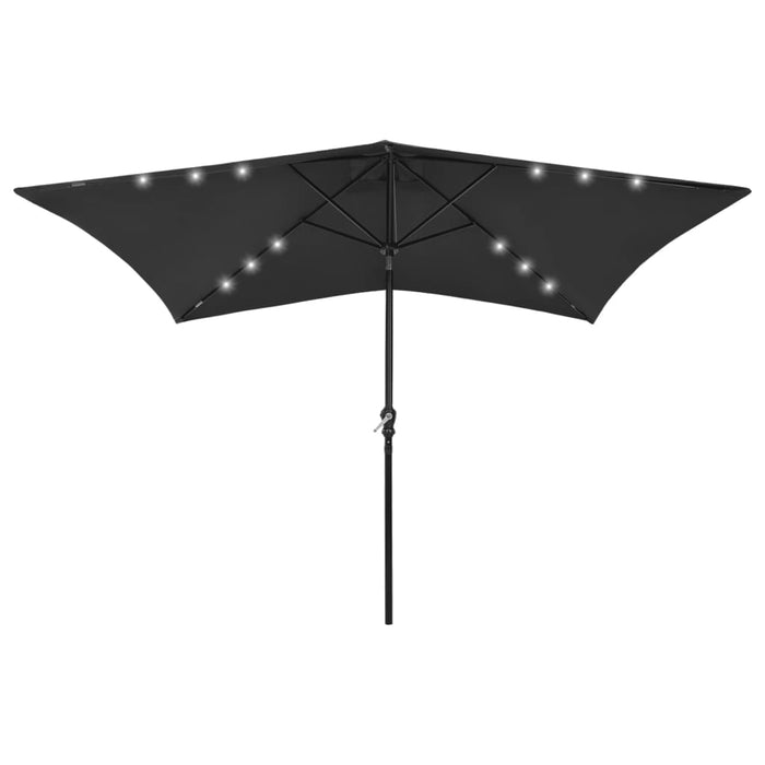 Parasol met LED's en stalen paal 2x3 m zwart