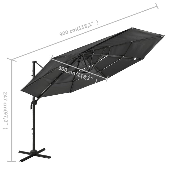 Parasol 4-laags met aluminium paal 3x3 m antracietkleurig