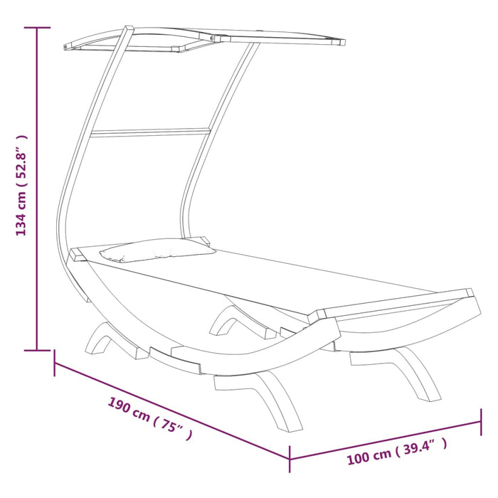 Loungebed met luifel 100x190x134 cm massief gebogen hout crème