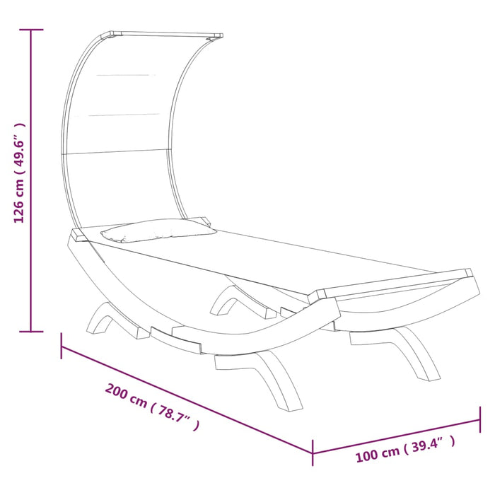 Loungebed met luifel 100x200x126 cm massief gebogen hout crème