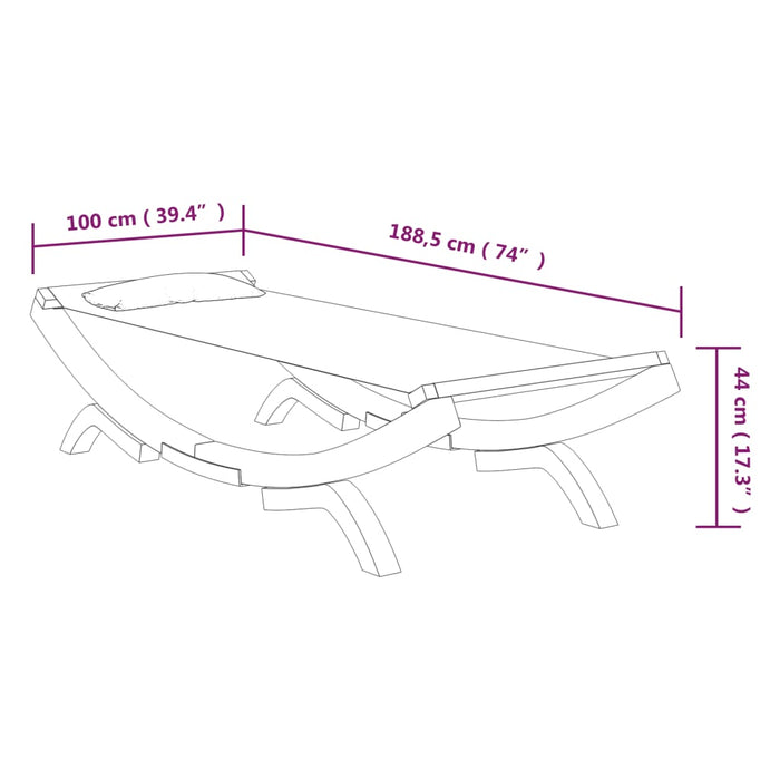 Loungebed 100x188,5x44 cm massief gebogen hout crèmekleurig