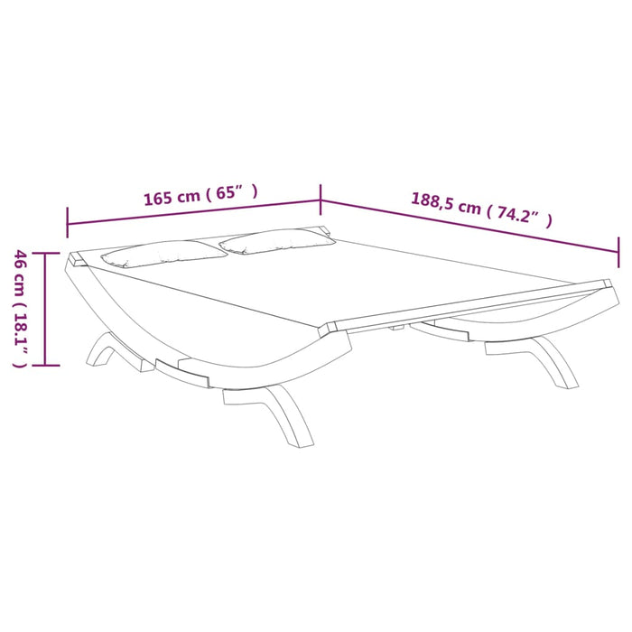 Loungebed 165x188,5x46 cm massief gebogen hout crèmekleurig