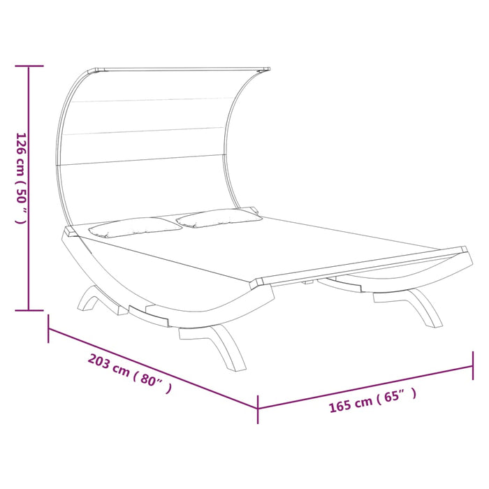 Loungebed met luifel 165x203x126 cm massief gebogen hout crème