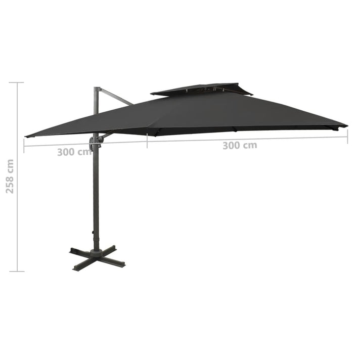 Zweefparasol met dubbel dak 300x300 cm zwart