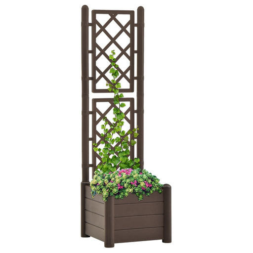 Plantenbak met latwerk 43x43x142 cm PP mokka