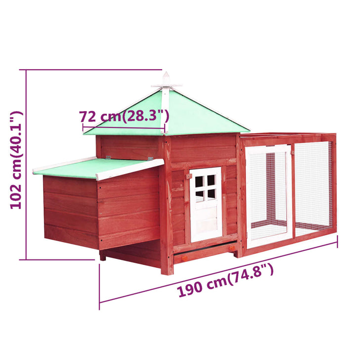 Kippenhok met nestkast 190x72x102 massief vurenhout rood