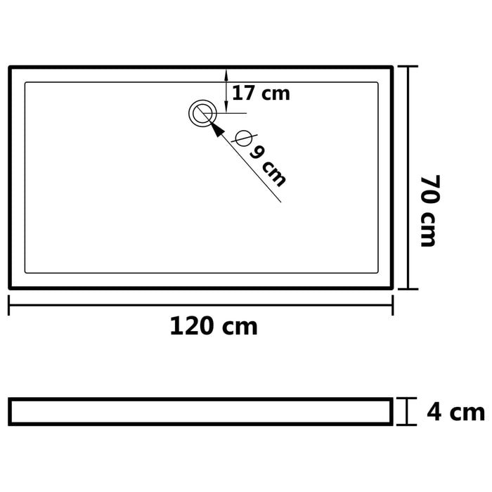 Douchebak rechthoekig 70x120 cm ABS wit