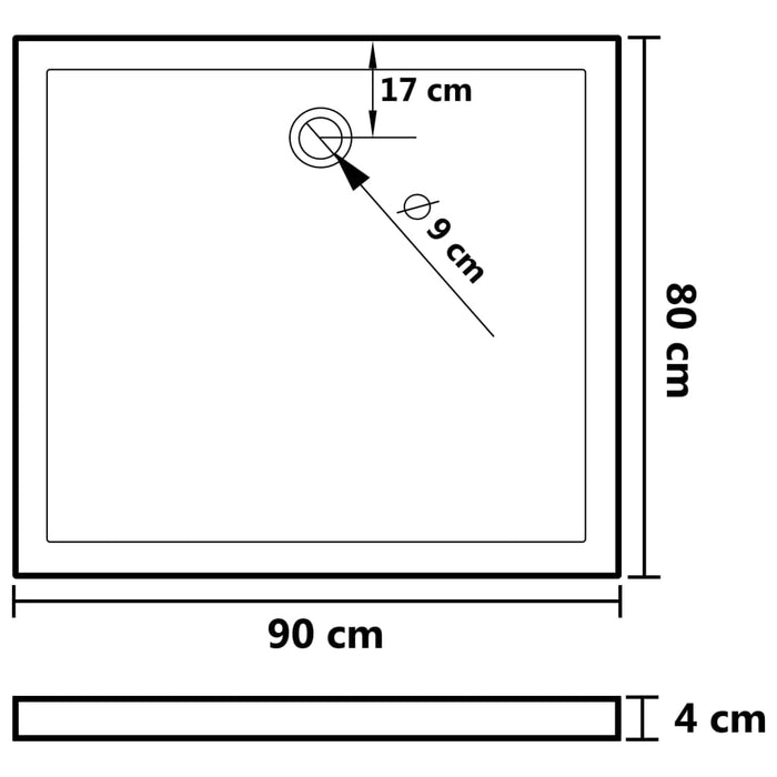 Douchebak rechthoekig 80x90 cm ABS wit