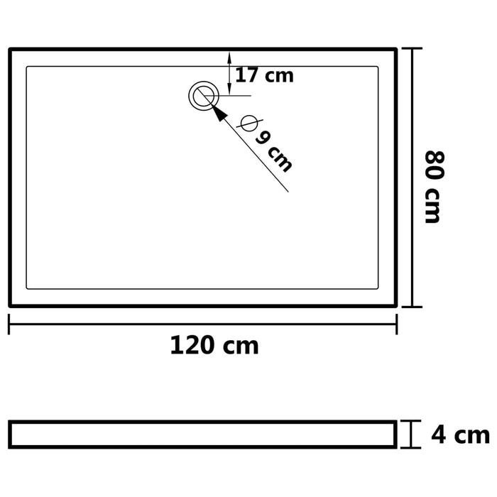 Douchebak rechthoekig 80x120 cm ABS zwart