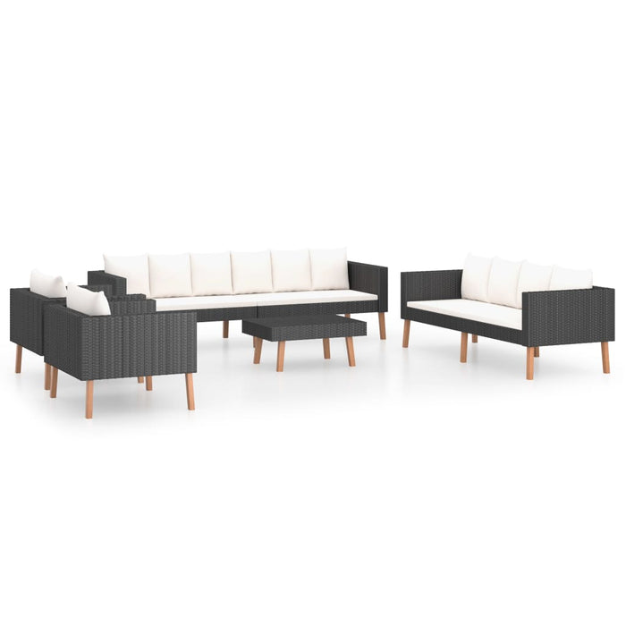 5-delige Loungeset met kussens poly rattan zwart