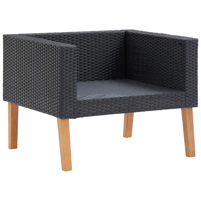 5-delige Loungeset met kussens poly rattan zwart