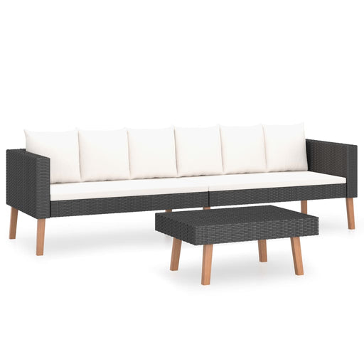 2-delige Loungeset met kussens poly rattan zwart