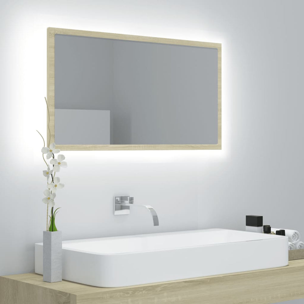 Badkamerspiegel LED 80x8,5x37 cm spaanplaat sonoma eikenkleurig