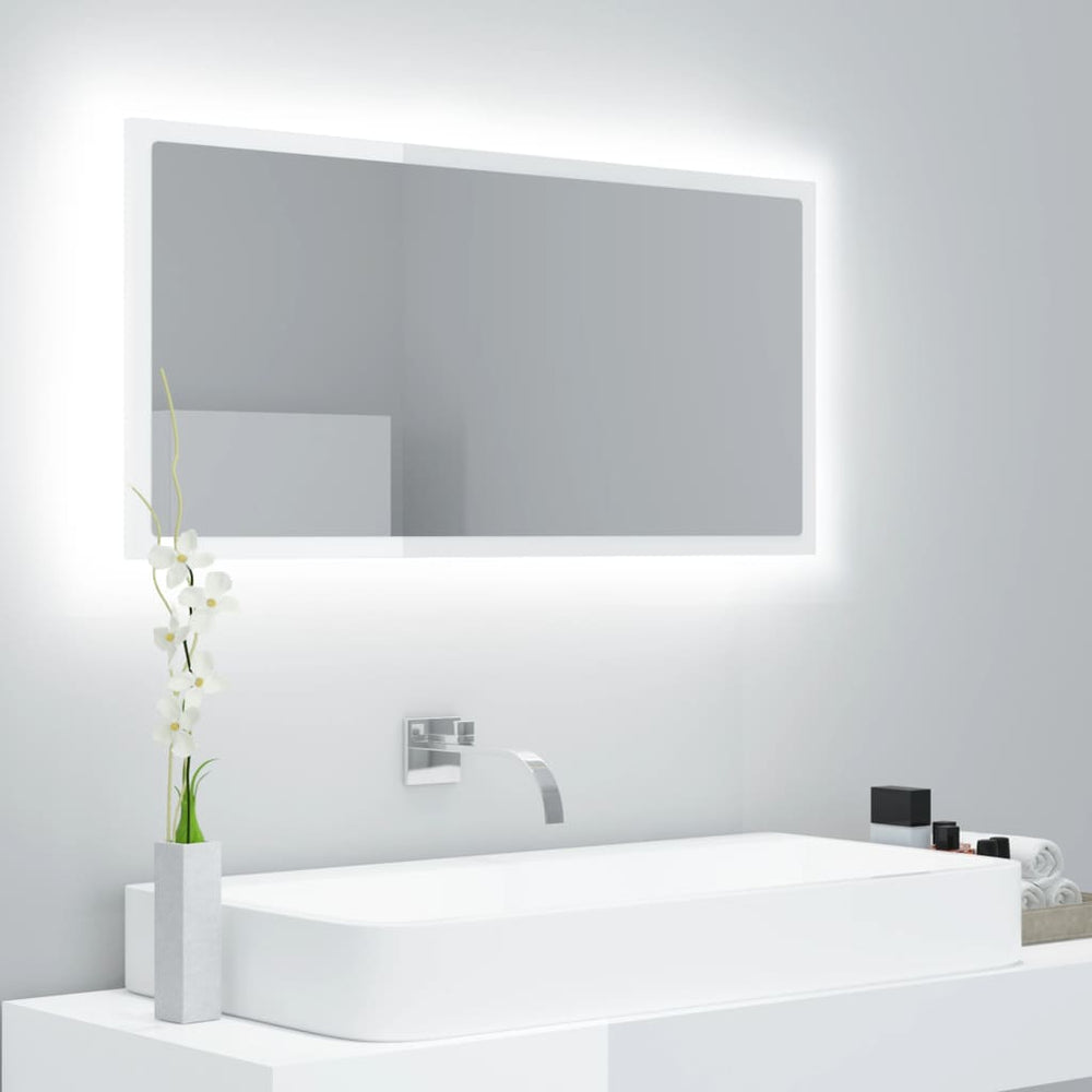 Badkamerspiegel LED 90x8,5x37 cm spaanplaat hoogglans wit