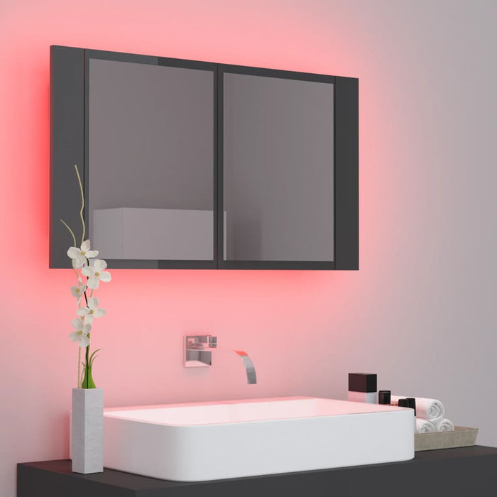 Badkamerkast met spiegel en LED 80x12x45 cm hoogglans grijs