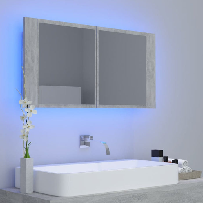 Badkamerkast met spiegel en LED 90x12x45 cm betongrijs