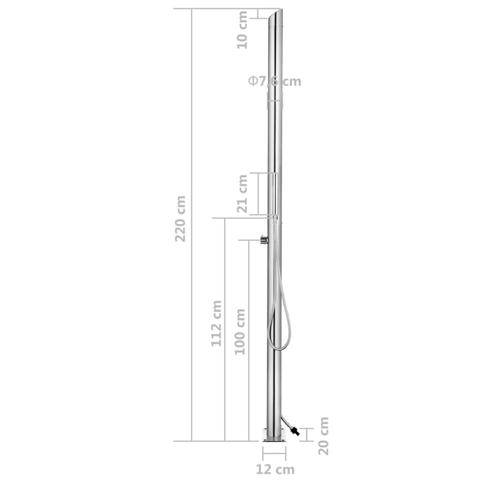 Buitendouche 220 cm roestvrij staal